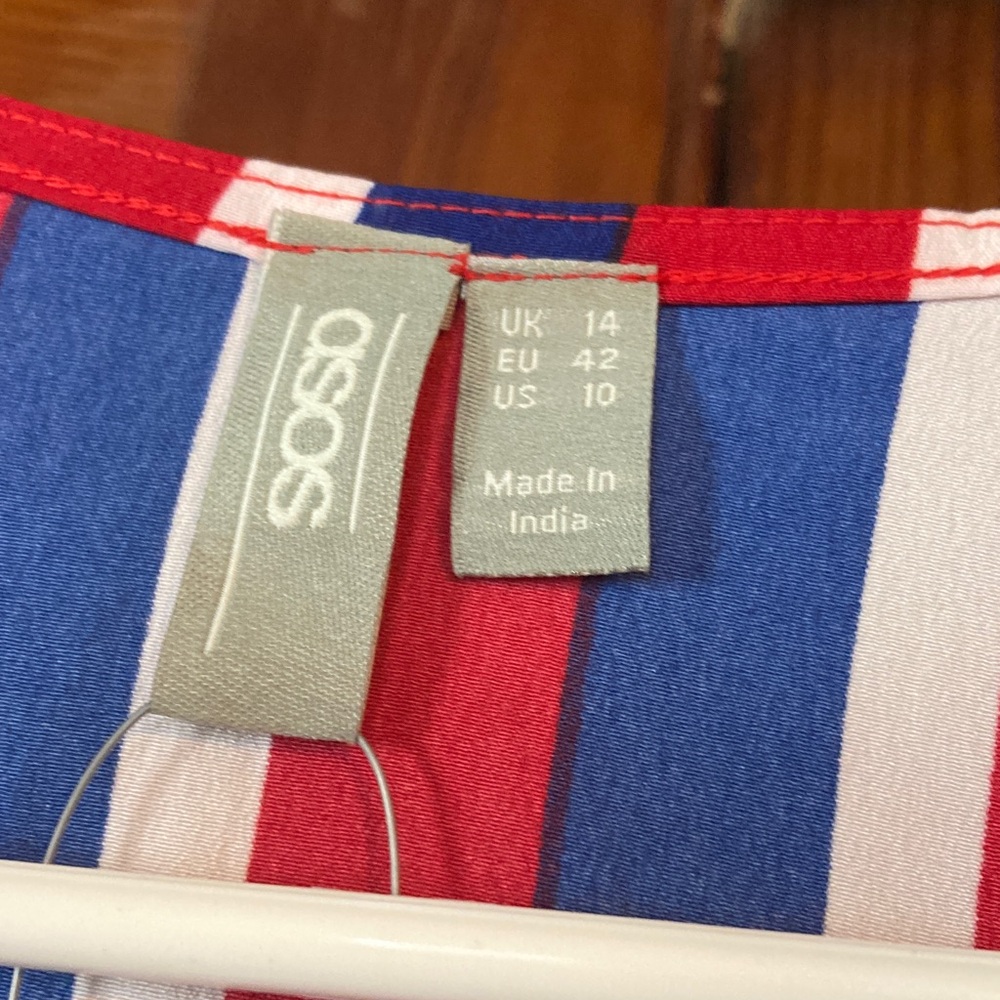 ASOS Red, Blue & White Striped Wrap Blouse - Picture 3 of 8